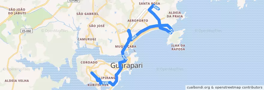 Mapa del recorrido 009 Jardim Boa Vista x Santa Margarida via Av. Ewerson de A. Sodré via Olaria e CIAC de la línea  en Guarapari.
