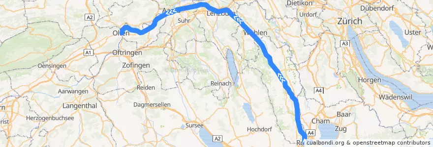 Mapa del recorrido S26: Rotkreuz => Olten de la línea  en Швейцария.