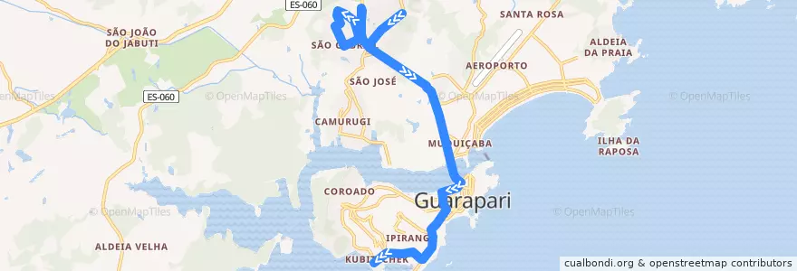 Mapa del recorrido 015 Nossa Senhora da Conceição x Kubitschek de la línea  en Guarapari.
