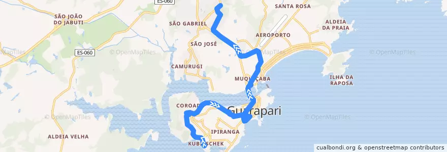 Mapa del recorrido 015 Kubitschek x Nossa Senhora da Conceição de la línea  en Guarapari.