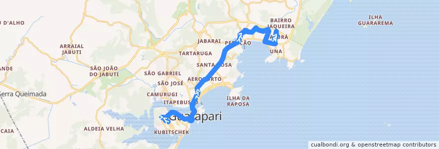 Mapa del recorrido 042 Independéncia x Paturá via Pontal de Santa Mônica via Ewerson de A. Sodré de la línea  en Guarapari.