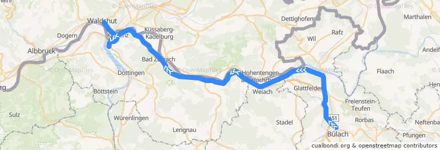 Mapa del recorrido S36: Bülach –> Waldshut de la línea  en Швейцария.
