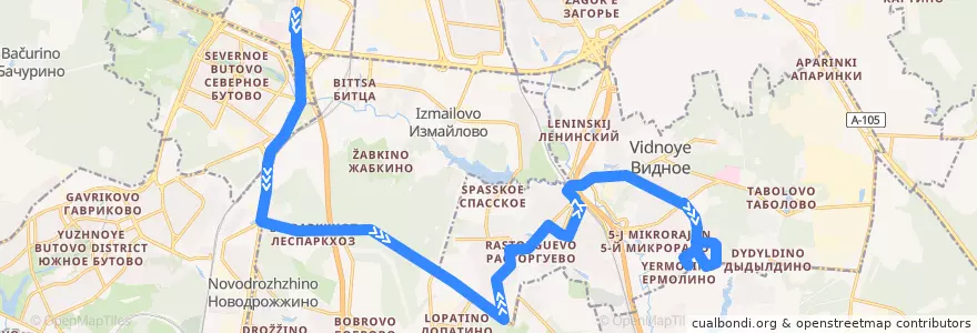 Mapa del recorrido Маршрутка 1019: Метро Аннино - Ермолино de la línea  en Ленинский район.