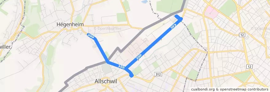 Mapa del recorrido 608 : Sierentz Zone Commerciale → Bâle Bachgraben de la línea  en .