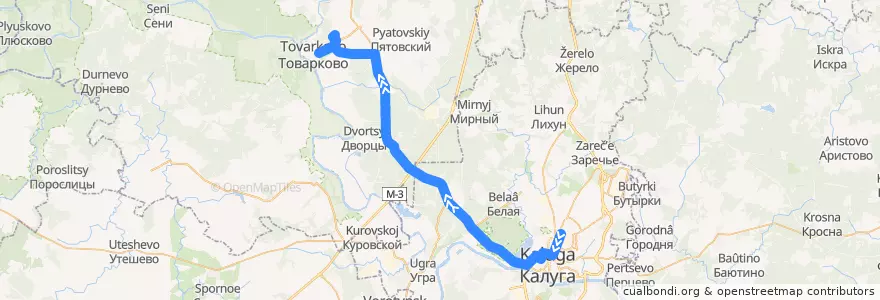 Mapa del recorrido Автобус Калуга - Товарково de la línea  en Калужская область.