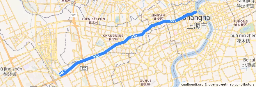 Mapa del recorrido Trolleybus 71: 申昆路枢纽站 => 延安东路外滩 de la línea  en Şanghay.