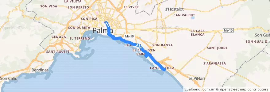 Mapa del recorrido Bus 30: Plaça d'Espanya → Can Pastilla de la línea  en پالما.