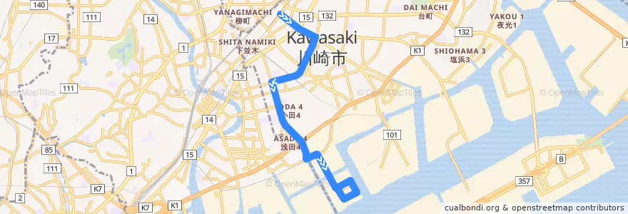 Mapa del recorrido 川27 川崎駅～日清製粉前 de la línea  en 川崎市.