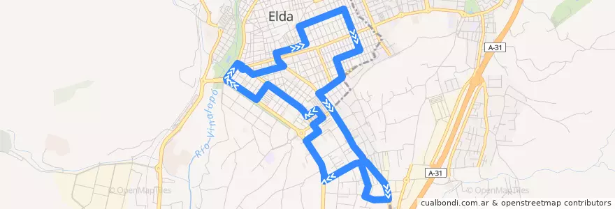 Mapa del recorrido Rotonda moros y cristianos - Colegio Sagrada Familia de la línea  en Elda.