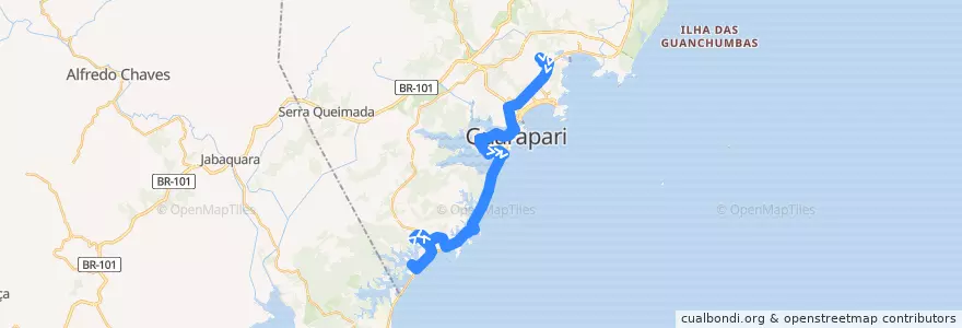 Mapa del recorrido 032 Portal Club x Porto Grande via Kubitschek de la línea  en Guarapari.