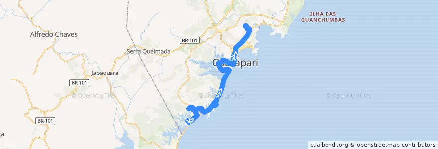 Mapa del recorrido 032 Porto Grande x Portal Club via Kubitschek de la línea  en Guarapari.