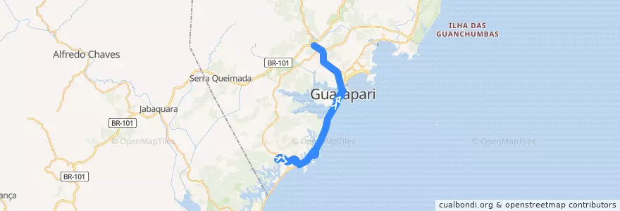 Mapa del recorrido 028 Meaípe x Trevo da BR 101 via Enseada Azul de la línea  en Guarapari.