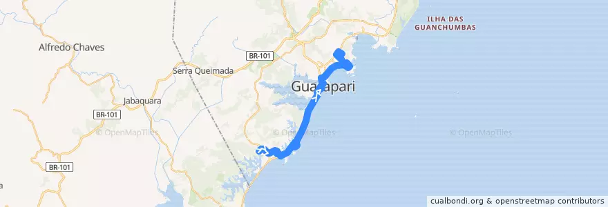 Mapa del recorrido 006 Condados x Jardim Boa Vista via Praia do Morro de la línea  en Guarapari.