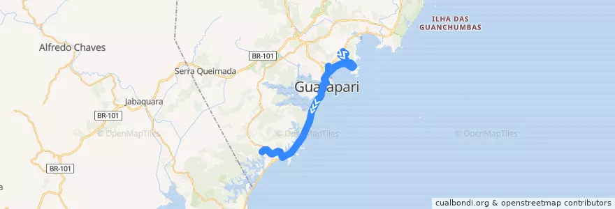 Mapa del recorrido 006 Jardim Boa Vista x Condados via Praia do Morro de la línea  en Guarapari.