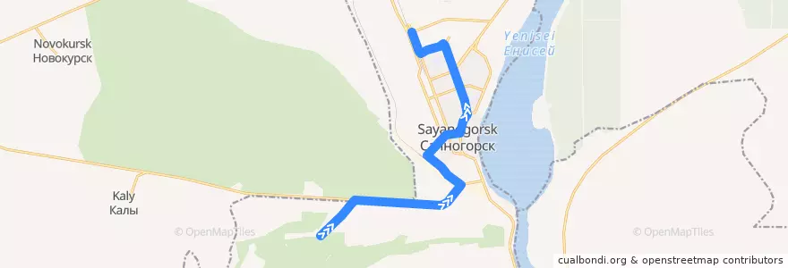 Mapa del recorrido Автобус №4: Арык – АТП de la línea  en サヤノゴルスク管区.