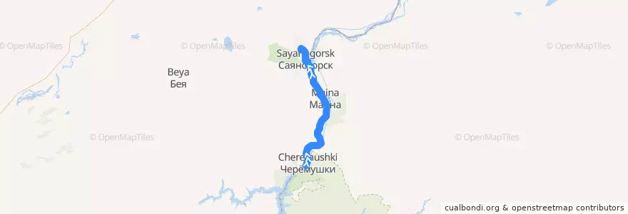 Mapa del recorrido Автобус №2А: Черёмушки – АТП de la línea  en República da Cacássia.