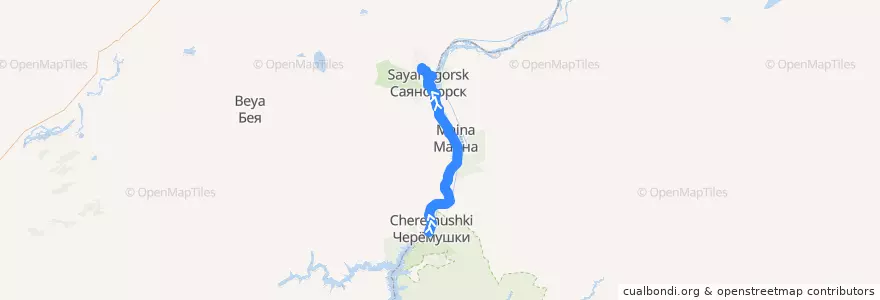 Mapa del recorrido Автобус №2: Черёмушки – АТП de la línea  en Repubblica della Chakassia.