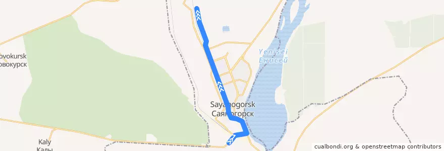 Mapa del recorrido Автобус №1: Геологи – КСРЗ de la línea  en городской округ Саяногорск.