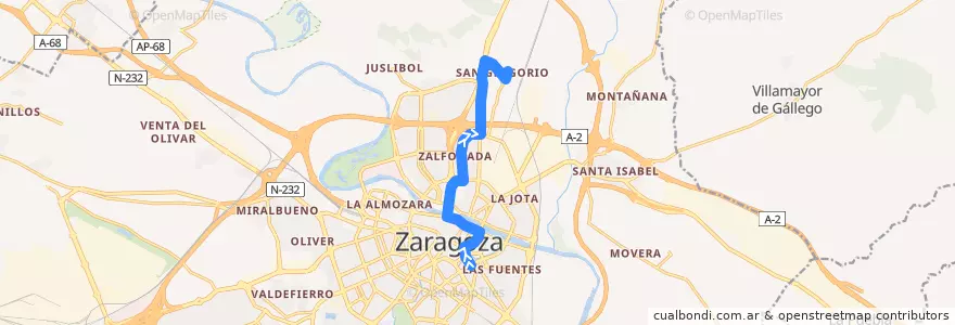 Mapa del recorrido Bus 29: Camino de las Torres => San Gregorio de la línea  en سرقسطة.