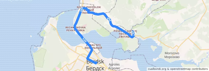 Mapa del recorrido Маршрутное такси 19: поселок Светлый – Горького de la línea  en Oblast' di Novosibirsk.