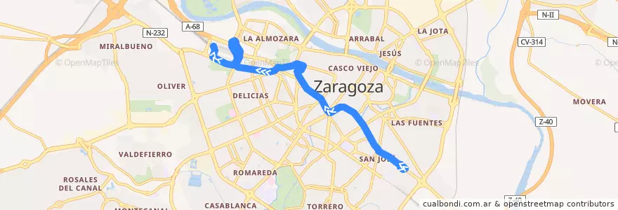 Mapa del recorrido Bus 51: Príncipe Felipe => Estación Delicias de la línea  en Zaragoza.