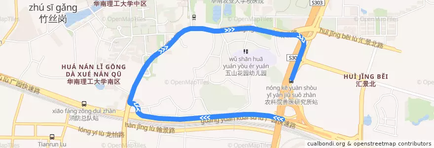 Mapa del recorrido 405路(乐天创意园总站环线) de la línea  en 五山街道.