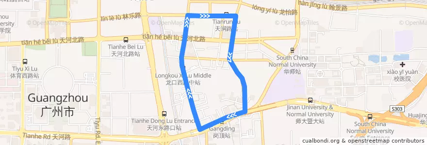 Mapa del recorrido 406路(穗园小区总站环线) de la línea  en 石牌街道.