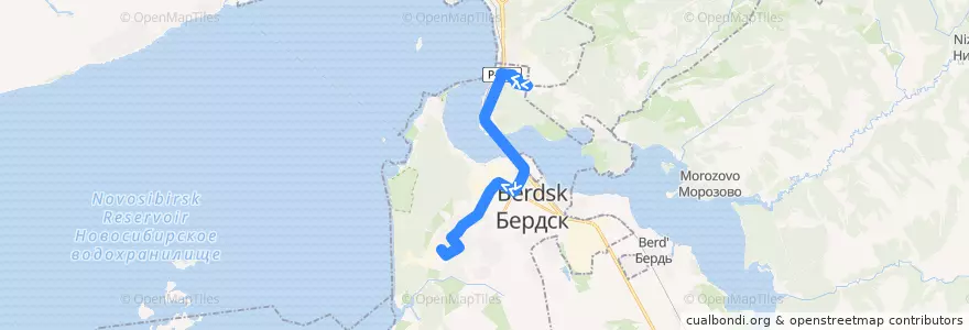 Mapa del recorrido Автобус 9: Посёлок Новый – Черёмушная de la línea  en Berdsk municipality.
