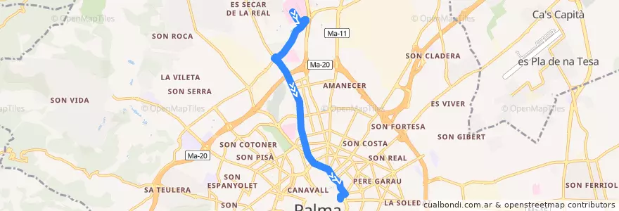 Mapa del recorrido Bus 33: Son Espases → Eusebi Estada de la línea  en Palma.