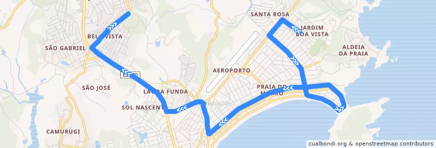 Mapa del recorrido 047 Jardim Boa Vista x São Gabriel via Praia do Morro de la línea  en Guarapari.