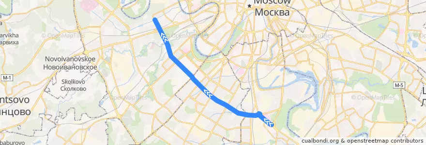 Mapa del recorrido Автобус 908: Метро «Каширская» => Метро «Филёвский парк» de la línea  en Москва.