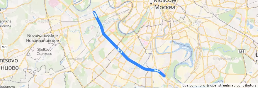 Mapa del recorrido Автобус 908: Метро «Филёвский парк» => Метро «Каширская» de la línea  en Moskou.