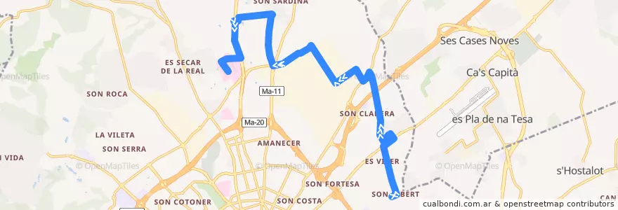 Mapa del recorrido Bus 34: Es Rafal → Son Espases de la línea  en ميورقة.