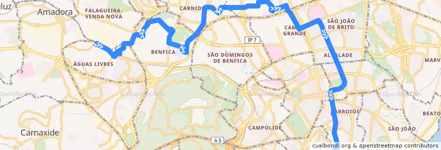 Mapa del recorrido Bus 767: Reboleira (Metro) → Campo dos Mártires da Pátria de la línea  en Großraum Lissabon.