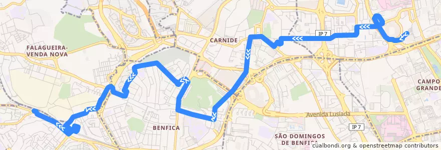 Mapa del recorrido Bus 767: Campo Grande (Metro) → Reboleira (Metro) de la línea  en Grande Lisboa.