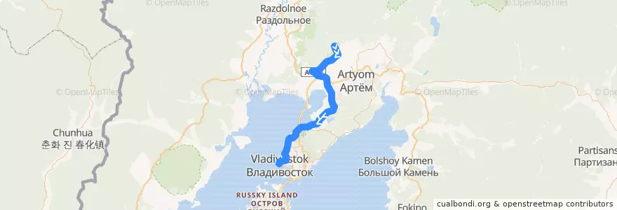 Mapa del recorrido Автобус 105: 10-й км - Семёновская de la línea  en Krai de Primorie.