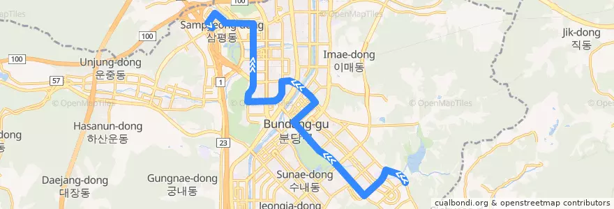 Mapa del recorrido 602-1 de la línea  en 분당구.