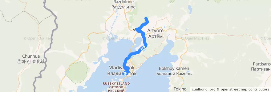 Mapa del recorrido Автобус 108: Окатовая - 10-й км de la línea  en Krai de Primorie.