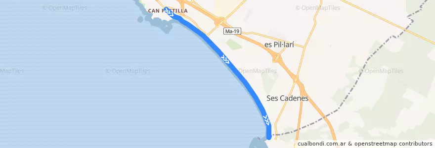 Mapa del recorrido Tren Turístic 52: Can Pastilla → S'Arenal de la línea  en 팔마데.