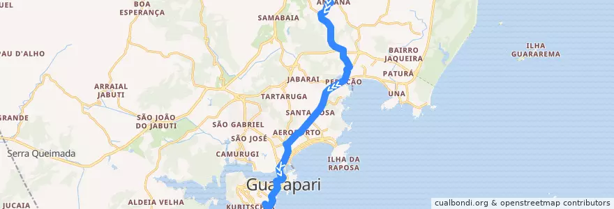 Mapa del recorrido 021 Andana x Praça Vitória via Av. Ewerson de A. Sodré de la línea  en Guarapari.