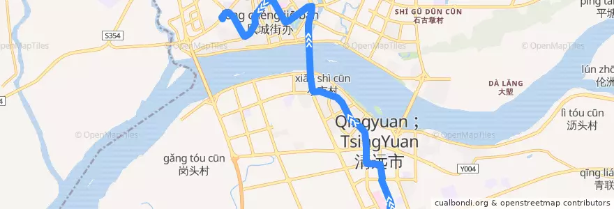 Mapa del recorrido 清远101路公交（市人民医院—小市桥南—胜利雅苑） de la línea  en Qingcheng District.
