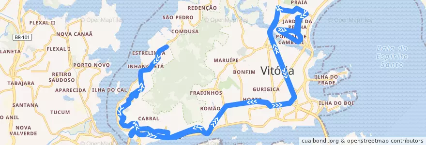 Mapa del recorrido 0124 Jardim da Penha / Estrelinha via Reta da Penha de la línea  en Vitória.
