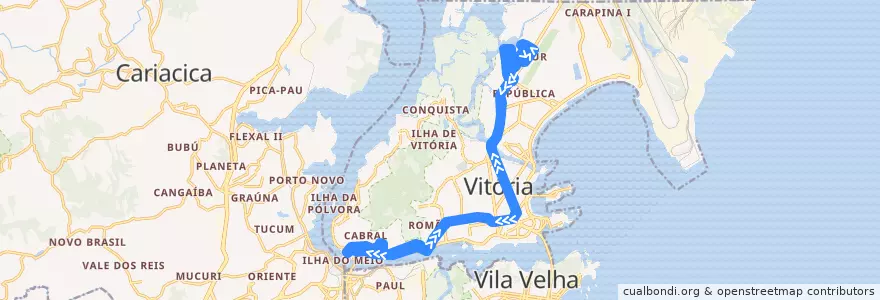 Mapa del recorrido 0122 Aeroporto / Rodoviária via Av. Vitória de la línea  en Vitória.