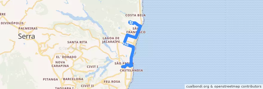 Mapa del recorrido 818 - Enseada de Jacaraípe / T. Jacaraípe via Av. Guarani de la línea  en Serra.