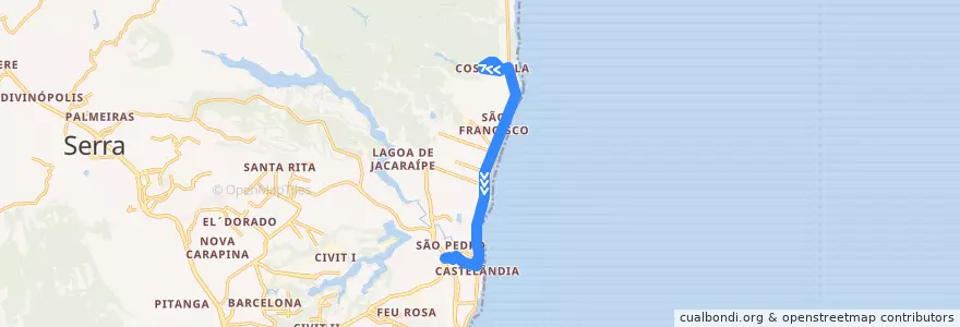 Mapa del recorrido 845 Costa Bela / T. Jacaraípe via Castelância de la línea  en 塞拉.