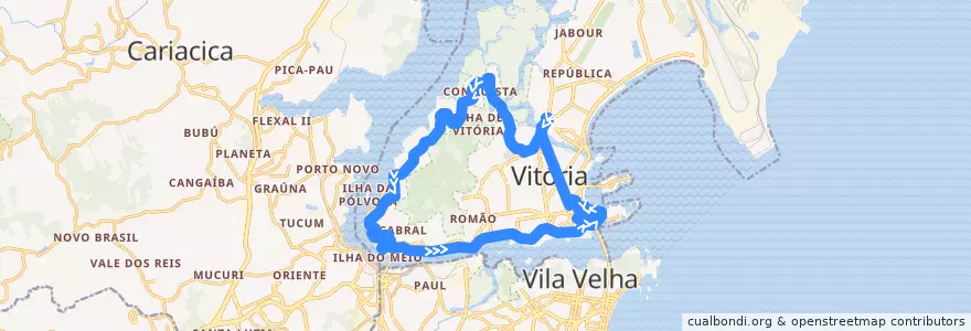 Mapa del recorrido 100A Curva da Jurema via Reta da Penha (Circular) de la línea  en 维多利亚.