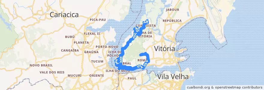 Mapa del recorrido 0010 Nova Palestina / Fradinhos via Av Vitória de la línea  en Vitória.