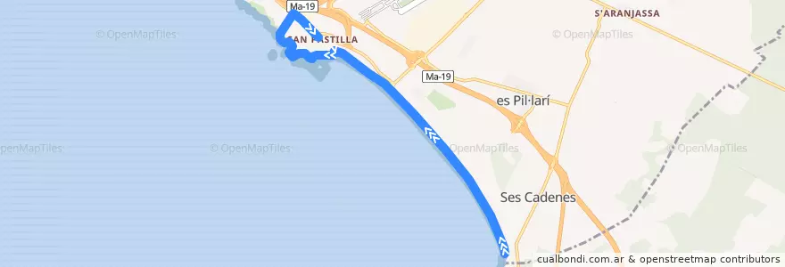 Mapa del recorrido Tren Turistic 52: S'Arenal → Can Pastilla de la línea  en Palma.