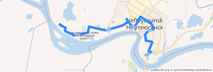 Mapa del recorrido Автобус №2: Мостоотряд - Кодалес de la línea  en ネフチェユガンスク管区.
