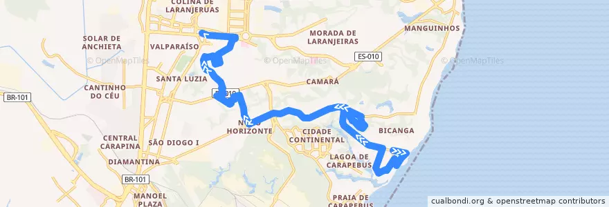 Mapa del recorrido 884 Bicanga / T. Laranjeiras via Balneário Carapebus/Oceania/Laranjeiras de la línea  en 塞拉.